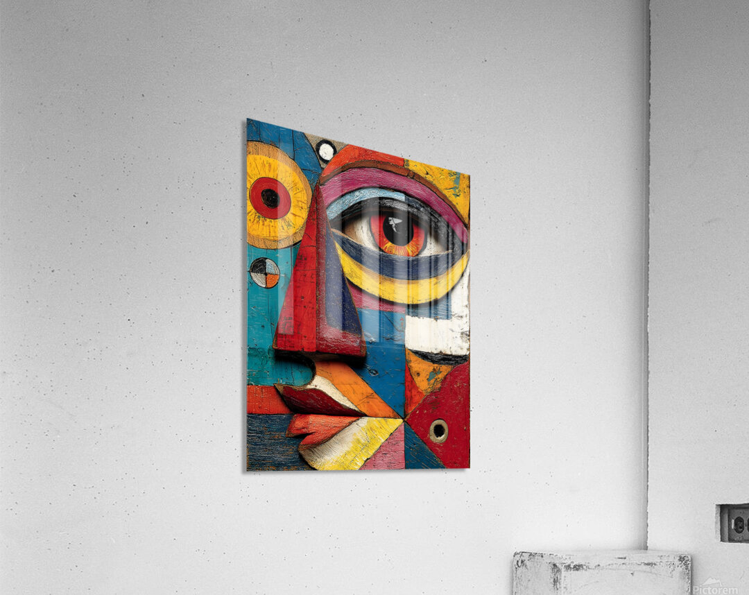 Patchwork Gaze – Modern Cubist Portrait Print Acrylic Print