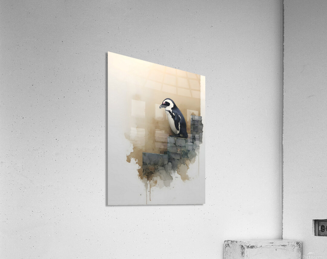 Steps of Solitude – Penguin on Stone Wall Print Acrylic Print