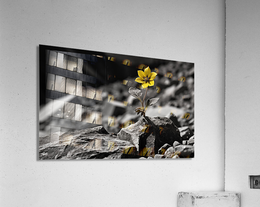 Resilient Heart – Yellow Flower Among Stones Print Acrylic Print