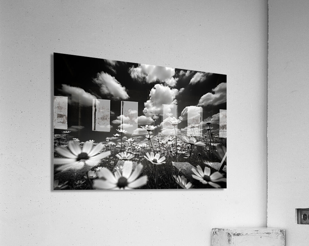 Whispers of the Sky – Monochrome Daisy Field Print Acrylic Print