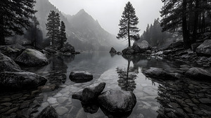 Still Water And Stones - Monochrome Landscape Art Prints