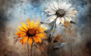 Fire And Ice - Sunflower Contrast Art Prints