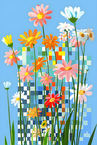 Fleurs En Pixels - Flowers In Pixels - Digital Floral Art Prints