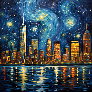 Starry Night Skyline - Starry Cityscape Art Prints