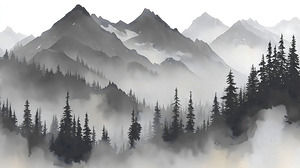 Misty Mountain Pines - Monochrome Landscape Art Prints