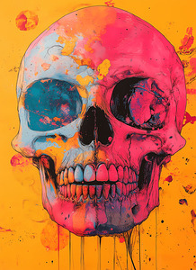 Uninhibited - Neon Skull Portrait Art Prints
