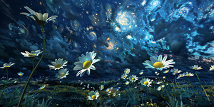 Stardust And Petals - Midnight Blue Floral Art Prints