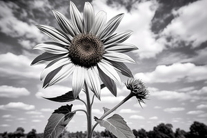 Skyward – Monochrome Sunflower Landscape Print