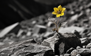 Resilient Heart – Yellow Flower Among Stones Print