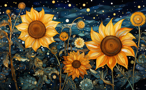 Starry Night Sunflowers – Van Gogh-Inspired Floral Art Print