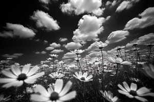 Whispers of the Sky – Monochrome Daisy Field Print