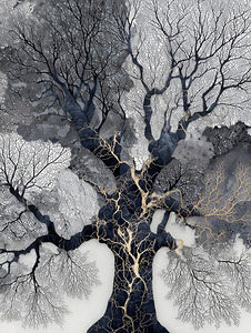 Veins of Time – Black and Gold Tree Abstract Print