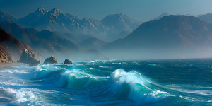 Sapphire Break – Crashing Ocean Wave Art Print