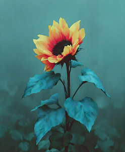 Teal Garden Sunflower – Moody Botanical Art Print