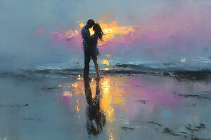 Sunset Kiss – Romantic Seascape Art Print