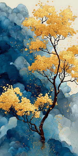 Kin No Ki 金の木 - Tree Of Gold - Japanese Nature Art Prints Print