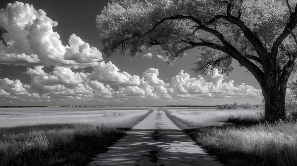 Prairie Road - Monochrome Landscape Art Prints Print