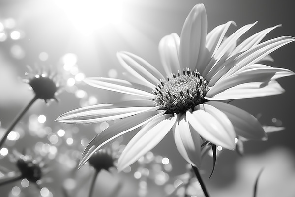 Resplendent – Luminous Daisy Monochrome Art Print Print