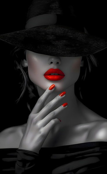 The Red Seduction - Noir Fashion Portrait Art Prints Print