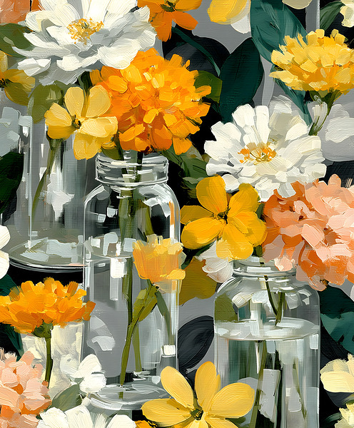 Fleurs Captives - Captive Flowers - Botanical Collage Art Prints Print