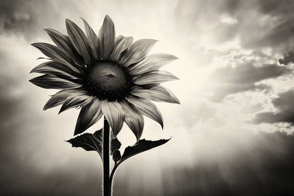 Standing Tall – Sunflower Monochrome Landscape Print Print