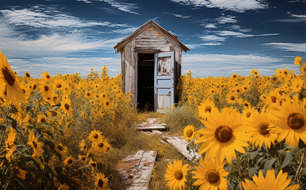 Shed - Sunflower Field Cottage Art Prints Print