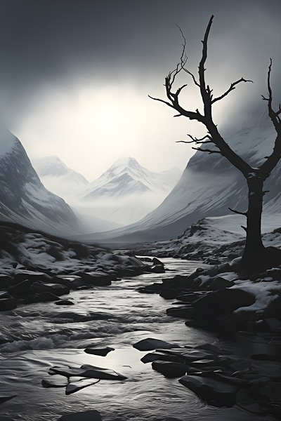 Where Silence Flows - Monochrome Landscape Art Prints Print