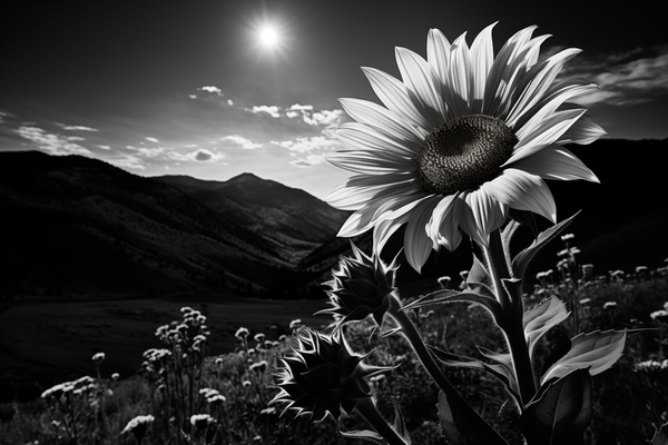 Moonlit Bloom – Night Flower Monochrome Print Print
