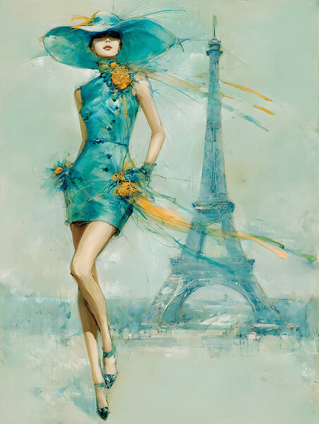 The Lady in Turquoise – Vintage Fashion Art Print Print