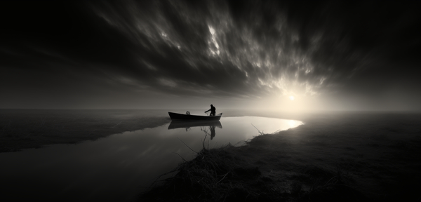 The Fisherman’s Prayer – Black and White Boat at Sea Print Print