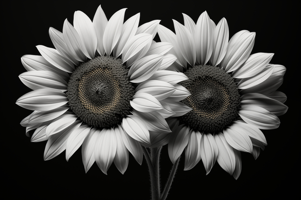 Twin Souls – Monochrome Sunflower Pair Print Print