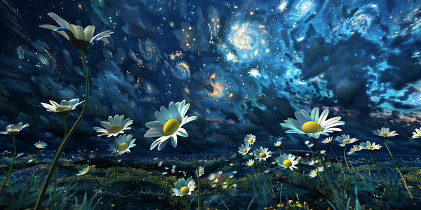 Stardust And Petals - Midnight Blue Floral Art Prints Print