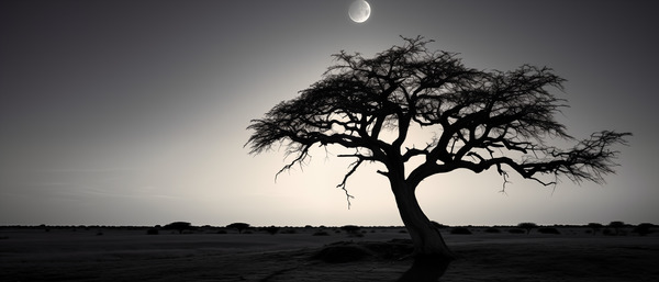 Lone Acacia – Minimalist Tree Landscape Print Print
