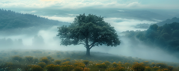 Keeper of the Valley - Misty Meadow Tree Art Prints Print
