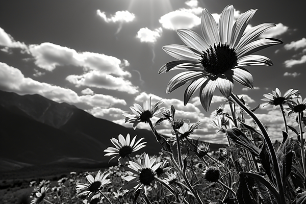 Bloomscape – Wide Field Floral Monochrome Art Print Print
