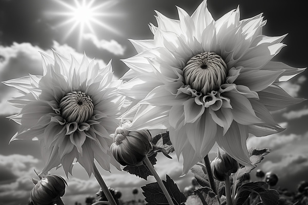 Silver Petals – Black & White Daisy Art Print Print