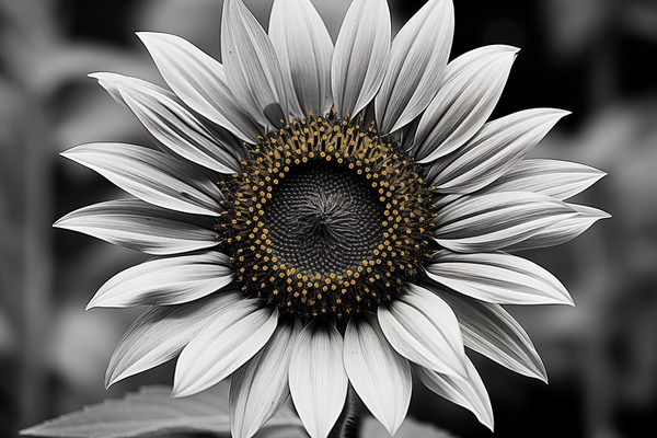 Flawless – Black & White Sunflower Art Print Print