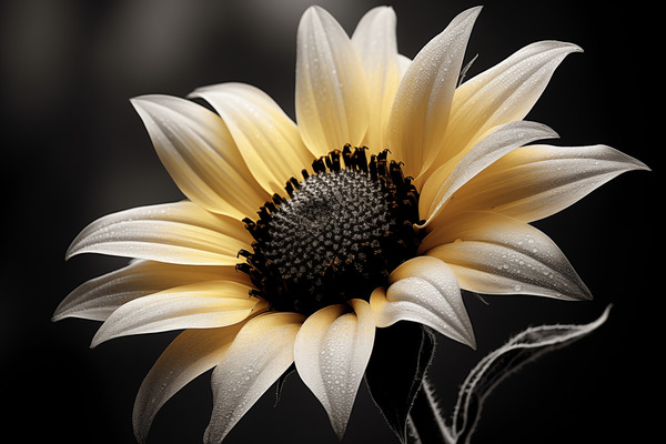 Silver Petals – Monochrome Sunflower Portrait Print Print