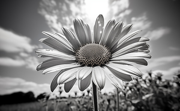 Summer’s Echo – Black and White Sunflower Field Print Print