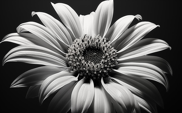 Shadow Bloom – Black and White Sunflower Portrait Print Print