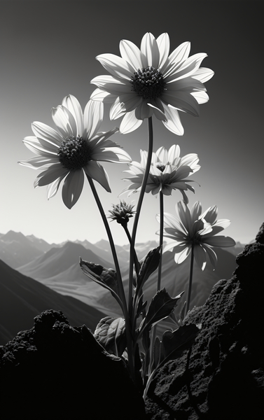 Soulful Blooms – Black & White Sunflower Art Print Print