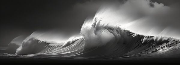 Silver Breaker – Black & White Ocean Wave Print Print