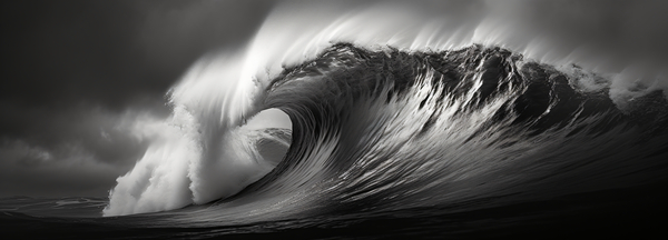 Gale Crest – Monochrome Seascape Panorama Print Print