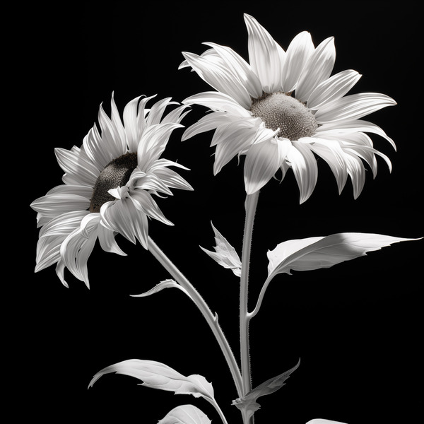 Ineffable – Black & White Twin Sunflower Art Print Print