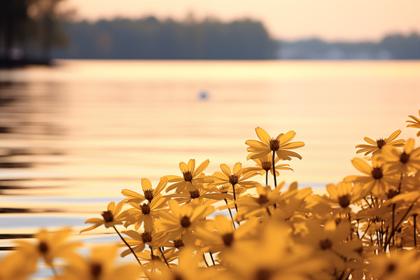 Golden Hour Bloom – Warm Sepia Sunflower Landscape Print Print