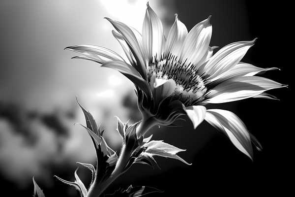 Sunflower Monochrome – Black & White Botanical Study Print