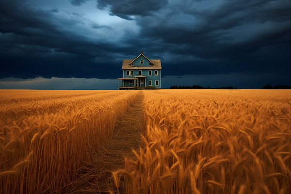 Historical – Golden Prairie Cabin Landscape Art Print Print