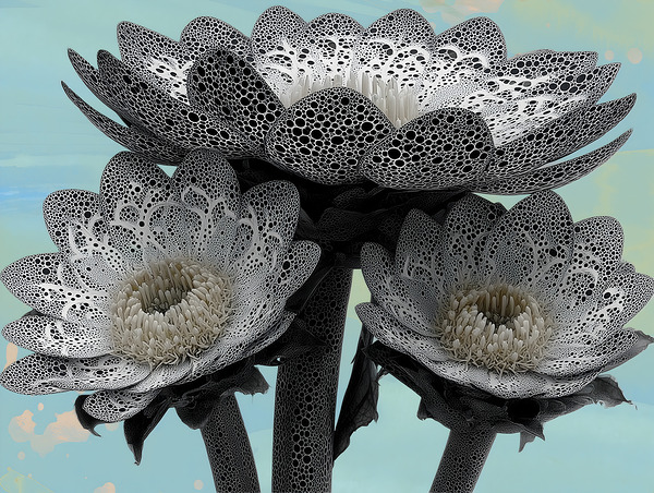 Lace Petal Trio – Modern Lotus Bloom Art Print Print