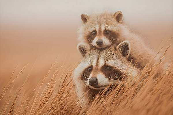 Golden Field – Raccoon Duo Print Print