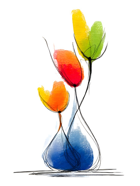 Threefold Harmony – Minimalist Watercolor Vase Print Print